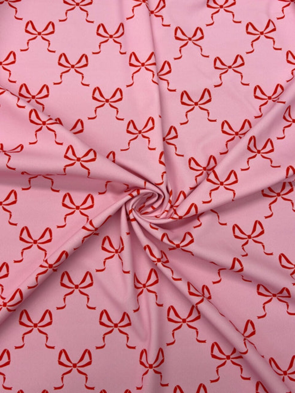 1 Yard Pink Bow Print Spandex Fabric Four Way Stretch for Swimwear and Costumes 58"/60" Width