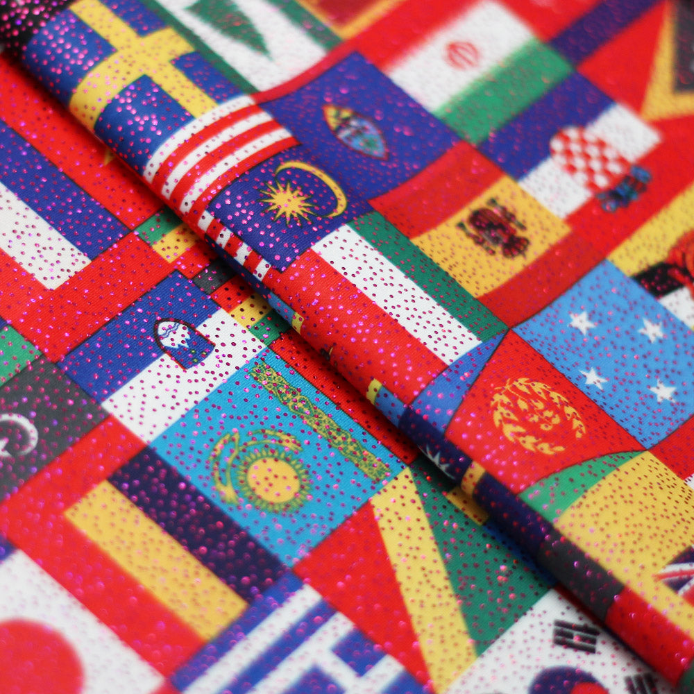 International Flags Poly Spandex Fabric - Multicolor International Flag Print, 60" Width (1 Yard)