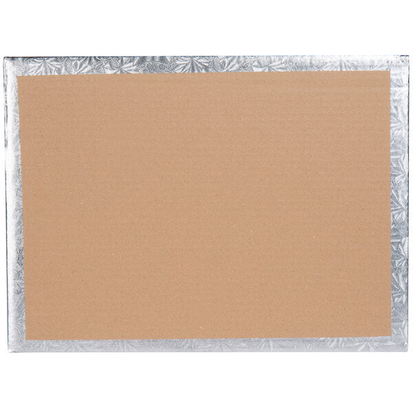 Quarter Sheet Silver Cake Board 13 3/4" x 9 3/4" Fold-Under 1/4" Thick