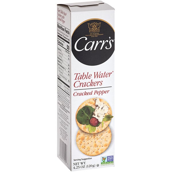 Carr's Table Water Cracked Pepper Crackers 4.25 oz. Box - 12/Case