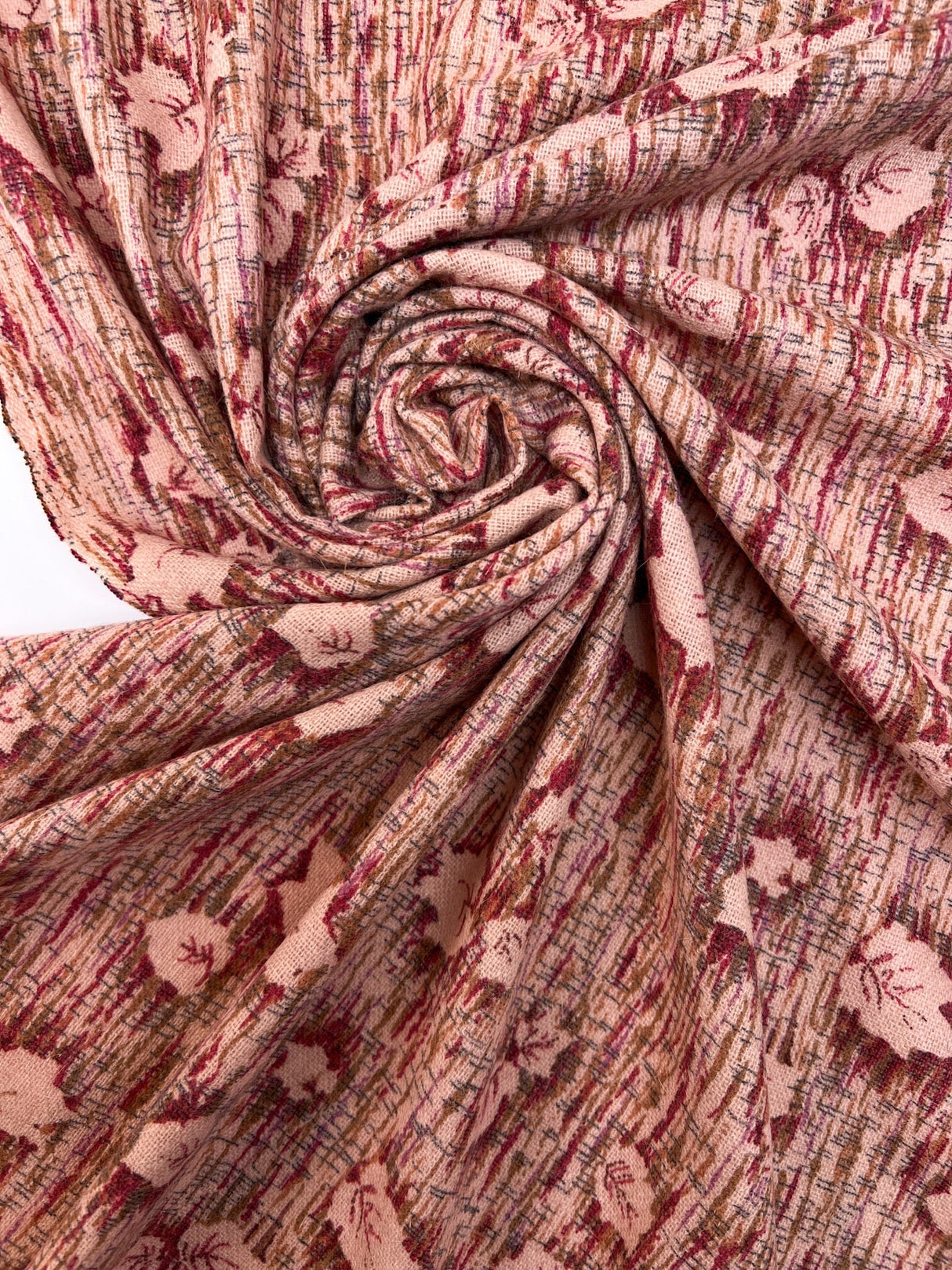 Wool Blend Abstract Print Fabric Brown Pink