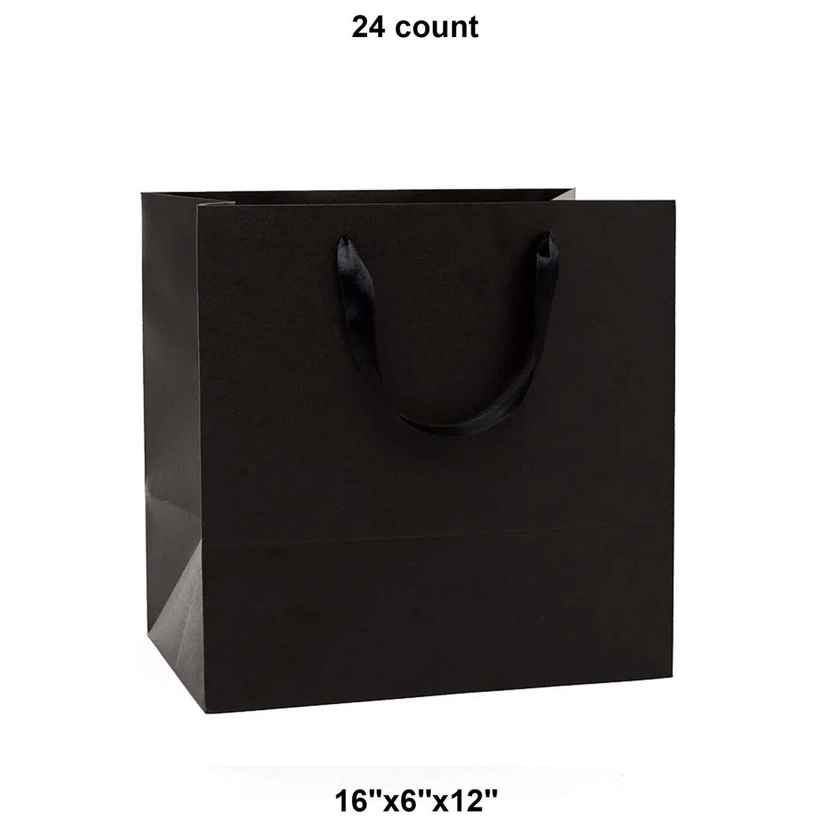 Colored Kraft Euro Totes with Satin Ribbon Handles 16''x6''x12'' Black Color 12 EACH / PACKAGE