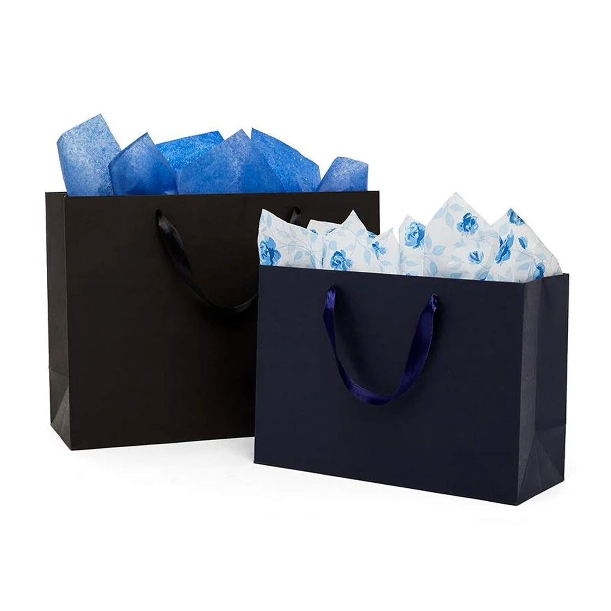 Colored Kraft Euro Totes with Satin Ribbon Handles 13''x5''x9'' Black Color 12 EACH / PACKAGE