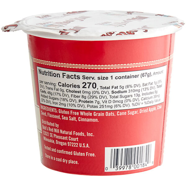 Bob's Red Mill Apple Cinnamon Gluten-Free Single Serving Oatmeal Cup - 12/Case