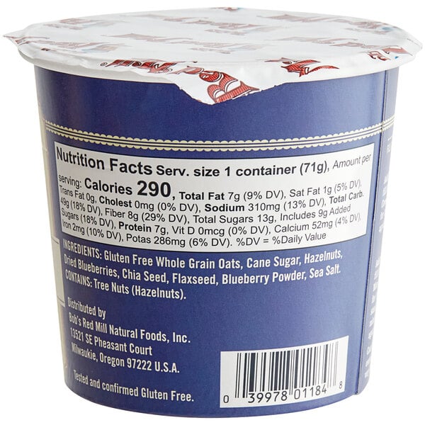 Bob's Red Mill Blueberry Hazelnut Gluten-Free Single Serving Oatmeal Cup - 12/Case