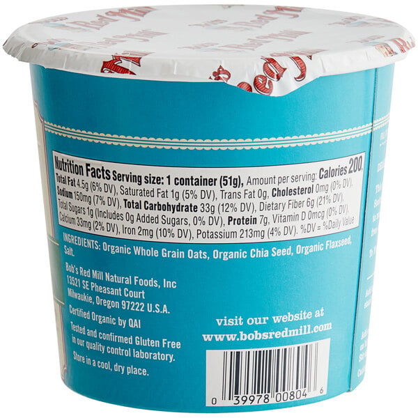 Bob's Red Mill Classic Gluten-Free Organic Single Serving Oatmeal Cup - 12/Case