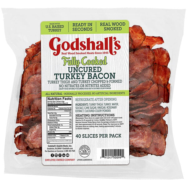 Godshall's 40 Slices Fully Cooked All-Natural Uncured Turkey Bacon - 6/Case
