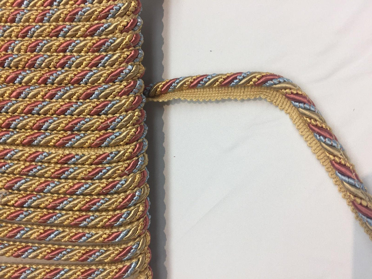 Yellow Blue Rust Trim Rope With Gimp Upholstery Fabric - Yellow, Blue, Rust, 3/4" Width (10 Yards)
