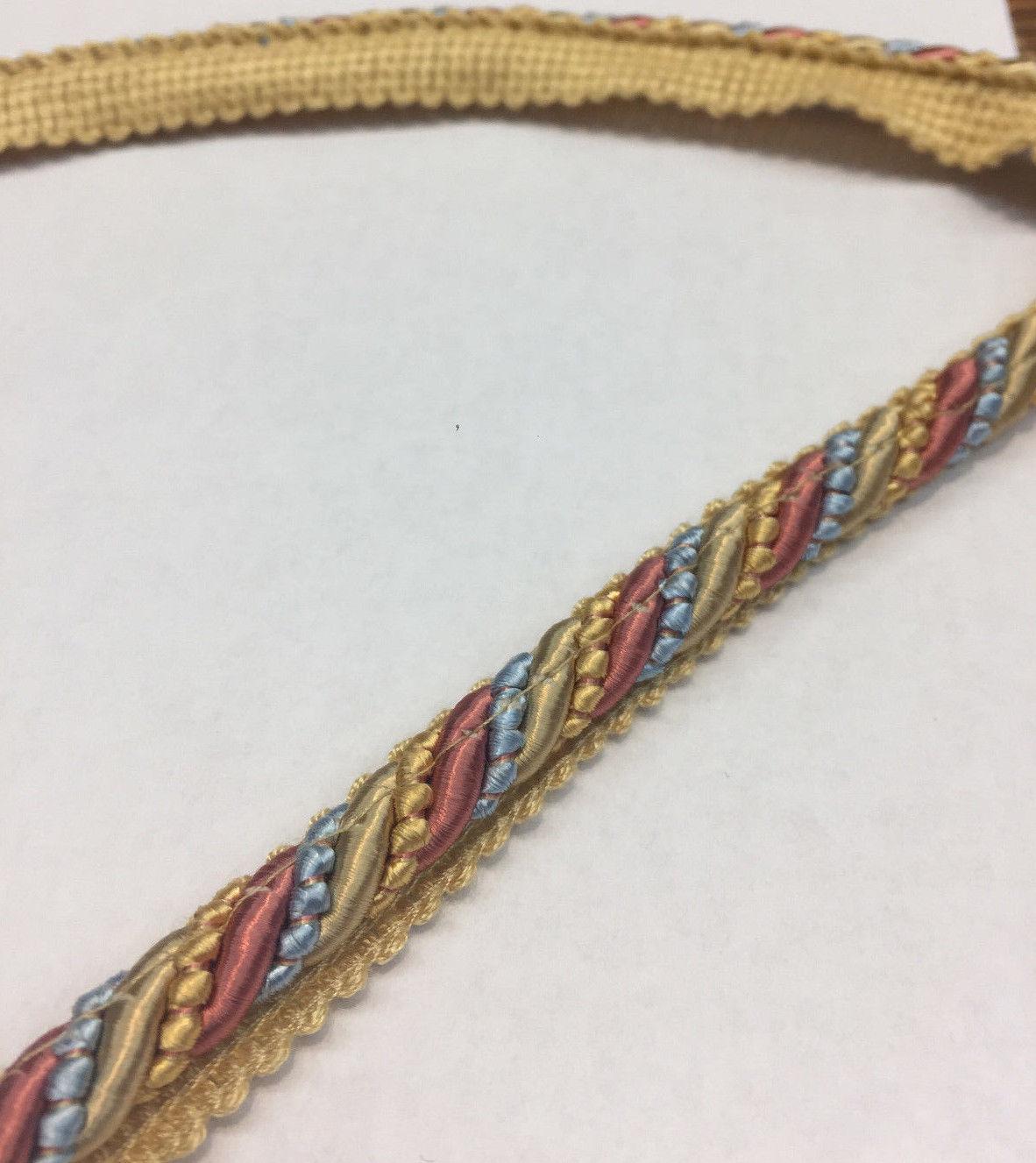 Yellow Blue Rust Trim Rope With Gimp Upholstery Fabric - Yellow, Blue, Rust, 3/4" Width (10 Yards)