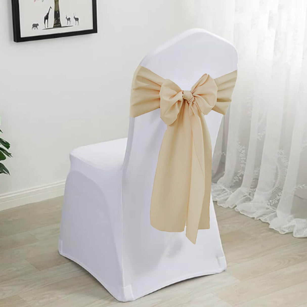 10 Pieces Champagne Polyester Chair Sashes 8"x108", Wrinkle Resistant Elegance