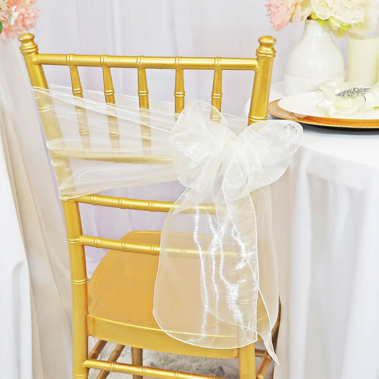 10 Pieces Ivory Organza Chair Sashes 8"x108" Sheer Elegant Wedding & Event Decor