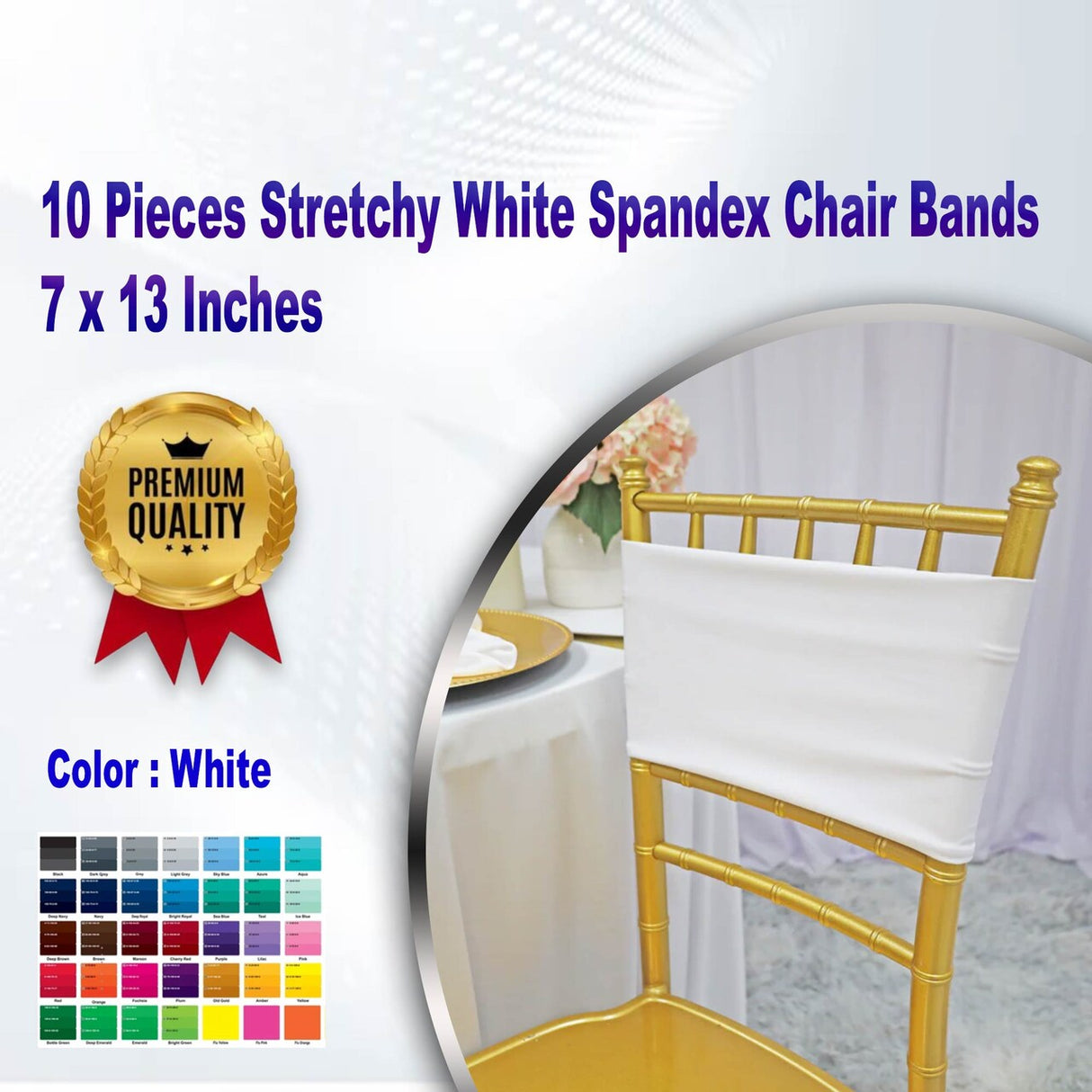 10 Pieces Stretchy White Spandex Chair Bands 7 x 13 Inches