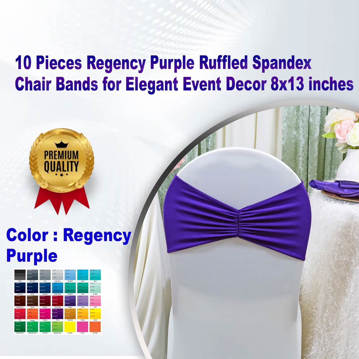 10 Pieces Regency Purple Ruffled Spandex Chair Bands for Elegant Event Decor 8x13 inches