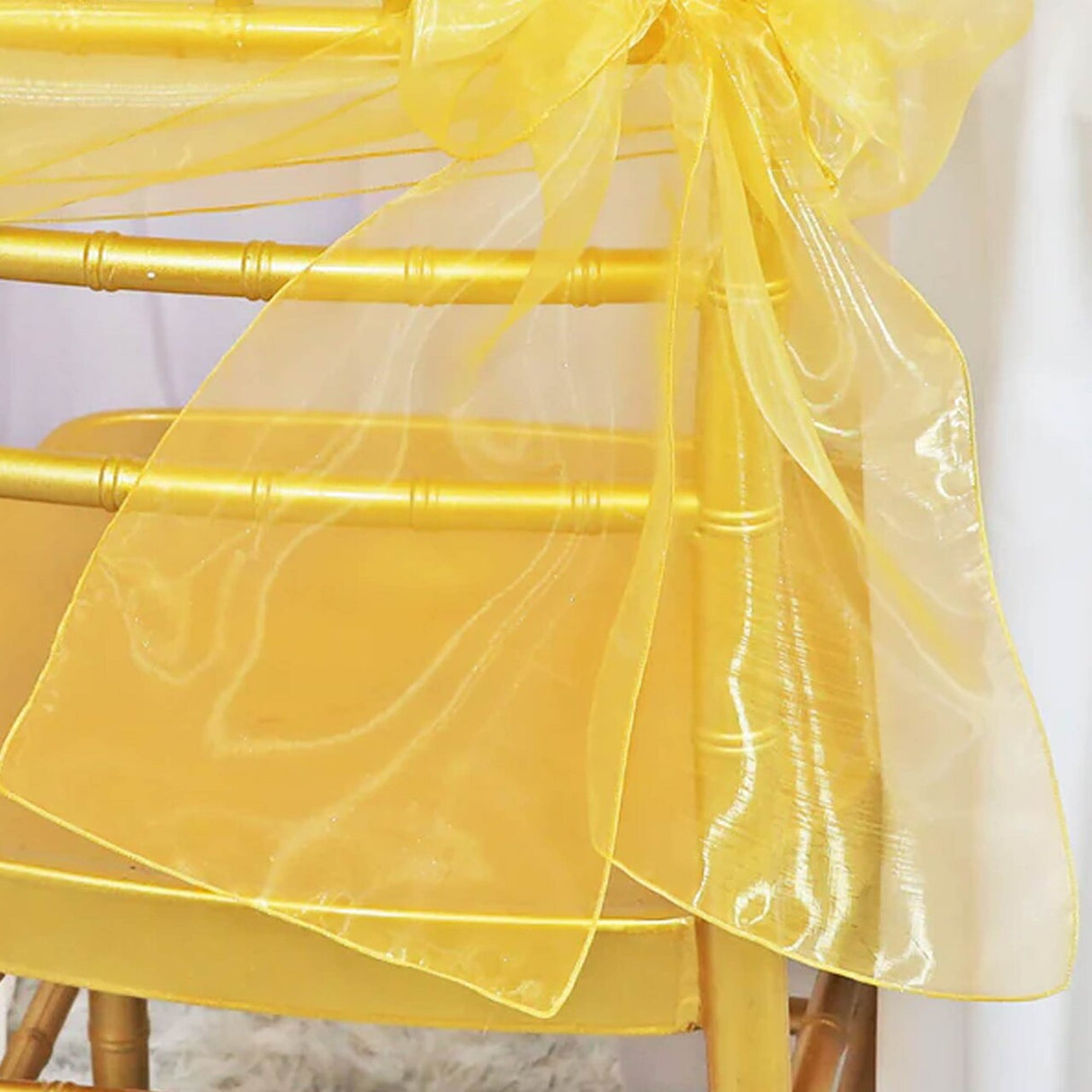 10 Pieces Gold Organza Chair Sashes 8"x108" Sheer Elegant Wedding & Party Decor