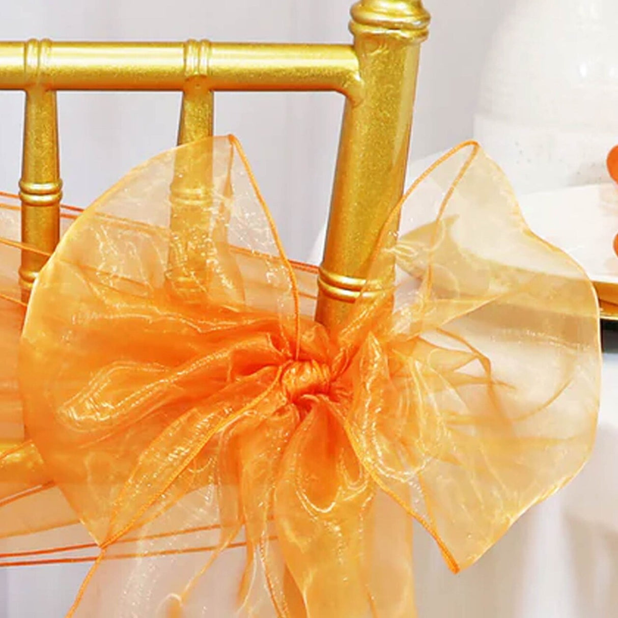 10 Pieces Tangerine Organza Chair Sashes 8"x108" Sheer Orange Chair Wraps for Events