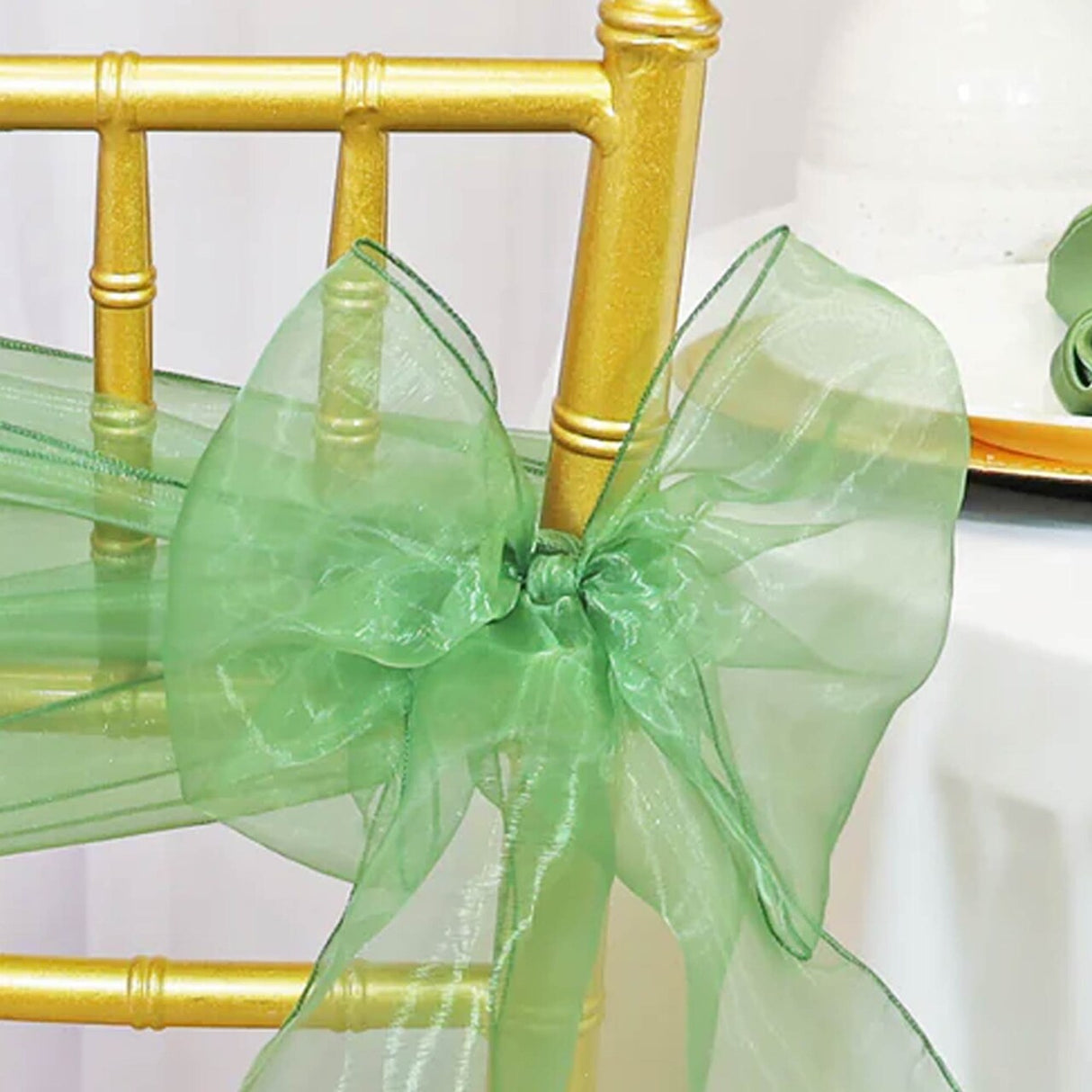10 Pieces Clover Green Organza Chair Sashes 8"x108" Sheer Chair Decor for Wedding & Event Seating
