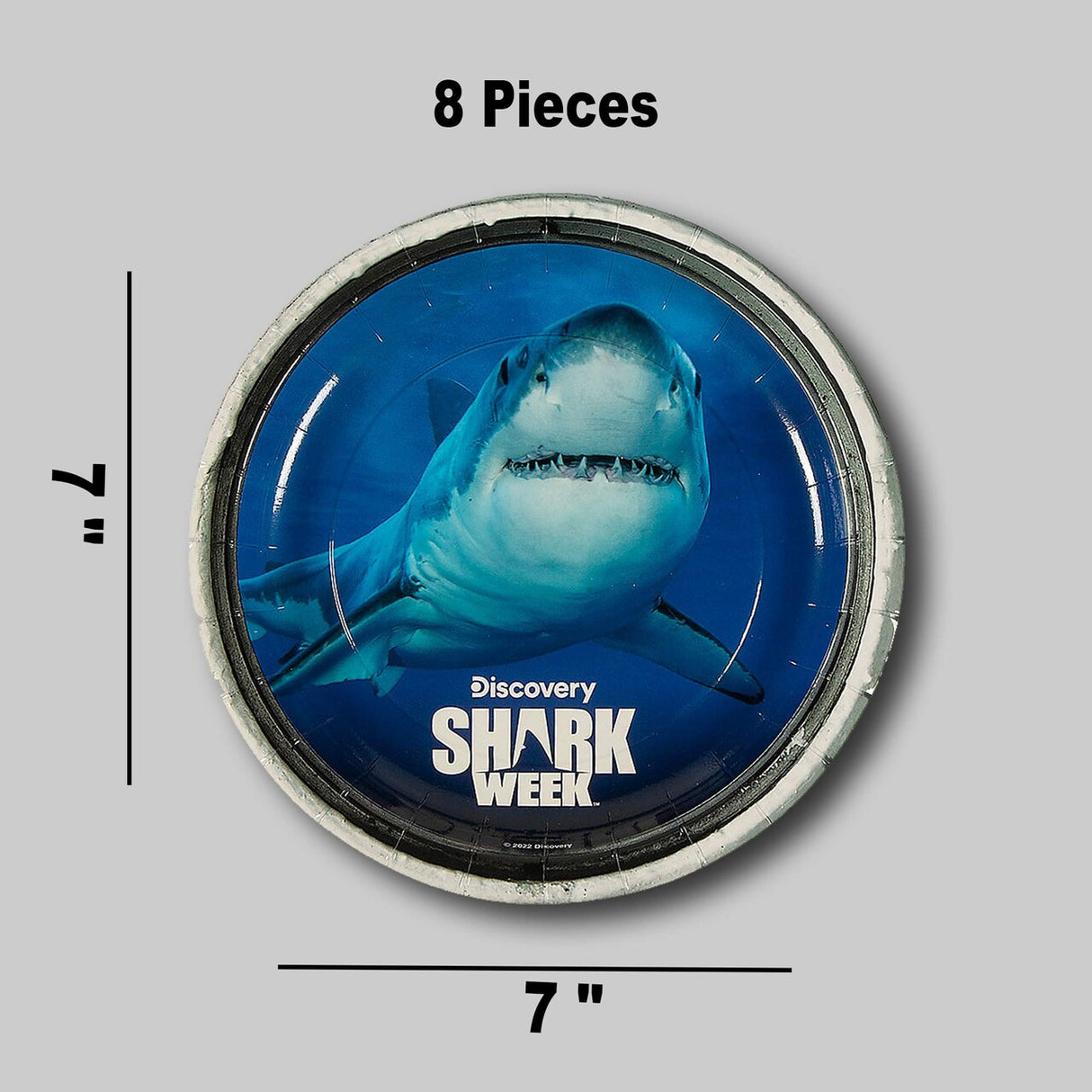 8 Count 7" Great White Shark Disposable Paper Dessert Plates Ocean & Shark Week Party Tableware