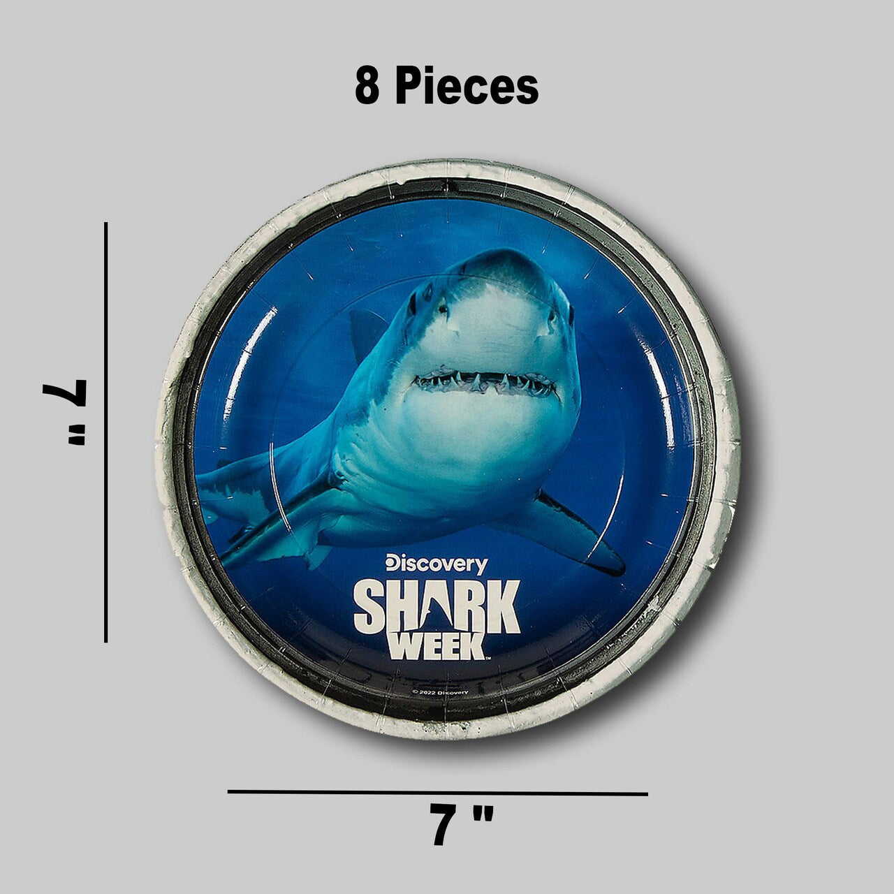8 Count 7" Great White Shark Disposable Paper Dessert Plates Ocean & Shark Week Party Tableware