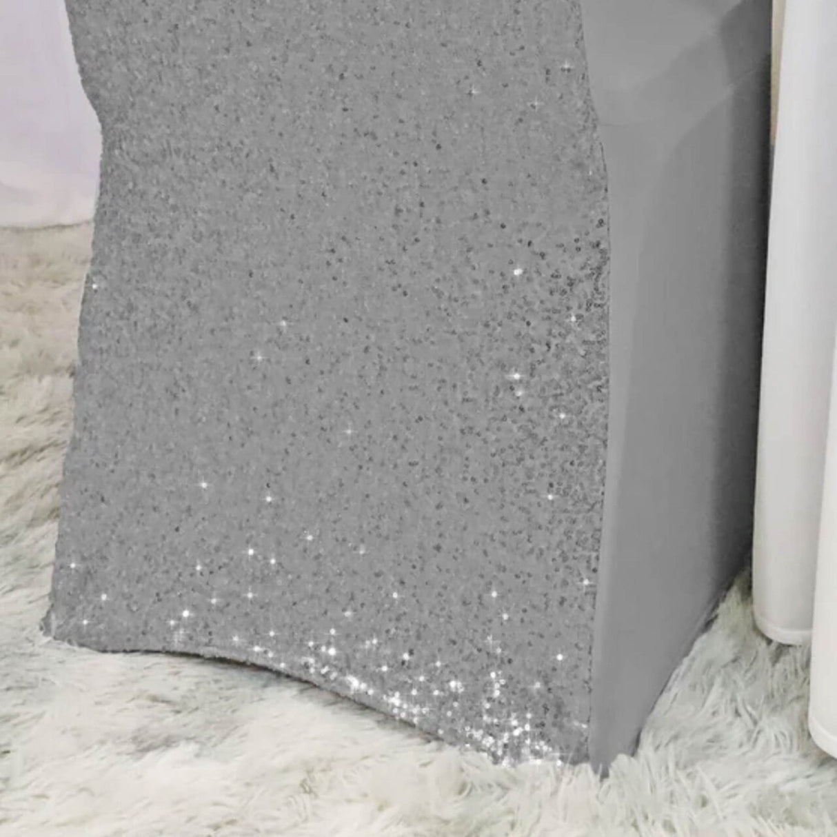 1 Piece Sequin Spandex Banquet Chair Cover Silver Stretch Sparkle Elegant Event Decor