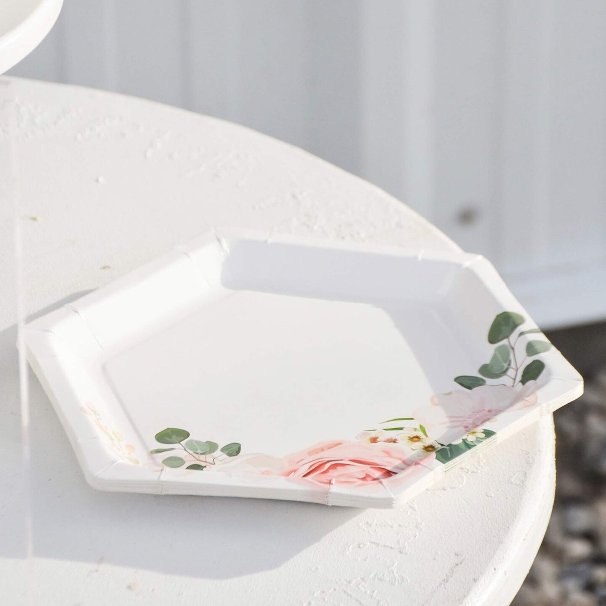 Blush Floral Paper Dessert Plates 24 Count Elegant Bridal Shower Party Plates 7 1/4 Inch