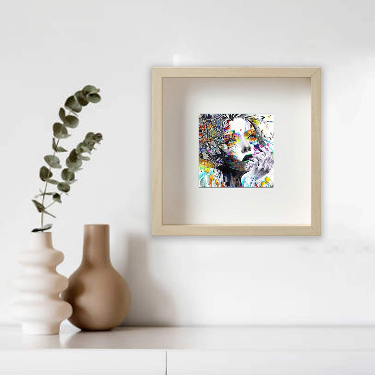 9.75x9.75 Birch Effect Deep Picture Frame with Mat, Plastic Front, Wall or Tabletop Display