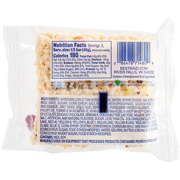Best Maid Individually Wrapped Marshmallow Crispy Bar with M&M's® 3.4 oz. - 24/Case