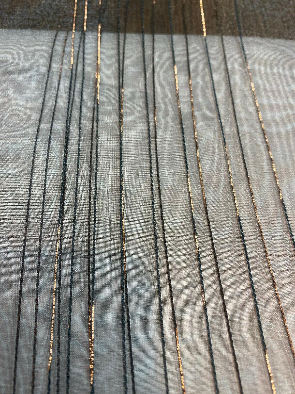 French Bella Stripes Bronze Polyester Fabric - Brown Sheer With Black And Golden Brown Vertical Stripes, 118" Width (1 Yard)