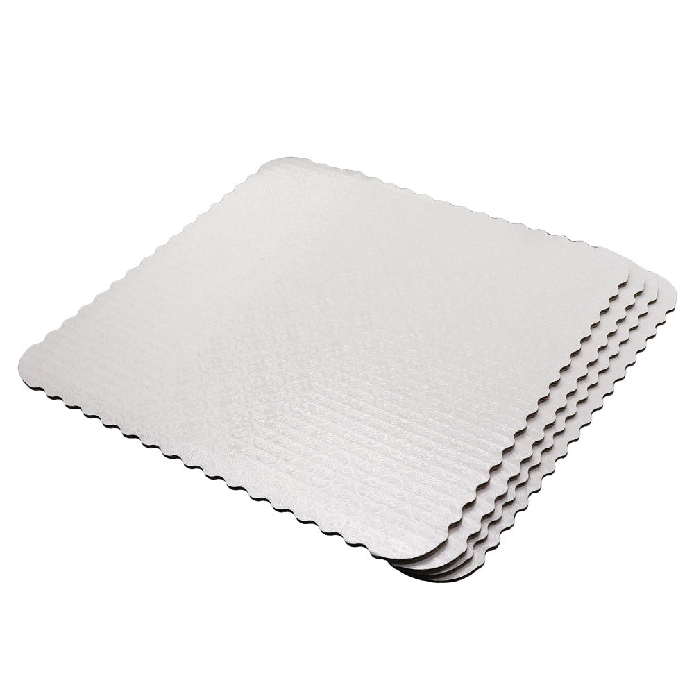 O'Creme White Scalloped Corrugated Square Cake Board, 9", Pack of 10