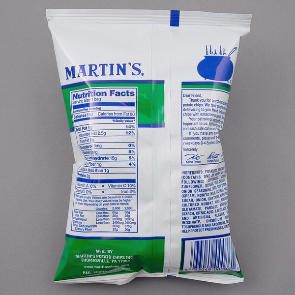 Martin's Sour Cream & Onion Potato Chip Bag 1 oz. Bag - 60/Case