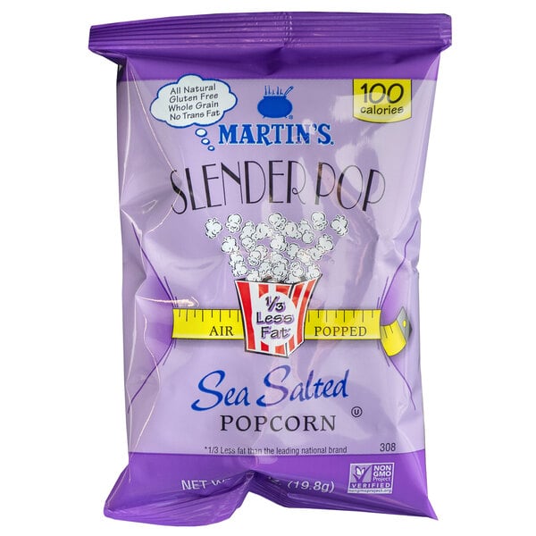 Martin's Trim Pop Air Popped Sea Salted Popcorn 0.7 oz. Bag - 60/Case