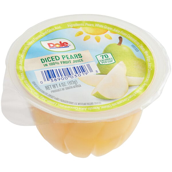 Dole Diced Pears in Juice 4 oz. Cup - 36/Case