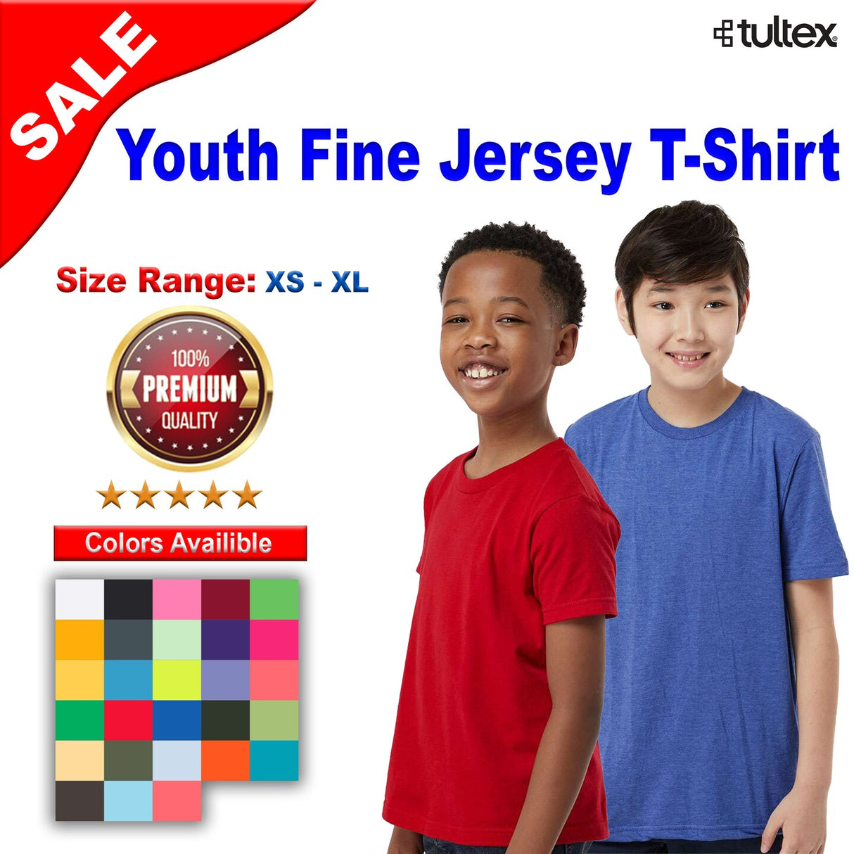 Tultex® Youth Fine Jersey Crew Neck Short Sleeve T-Shirt