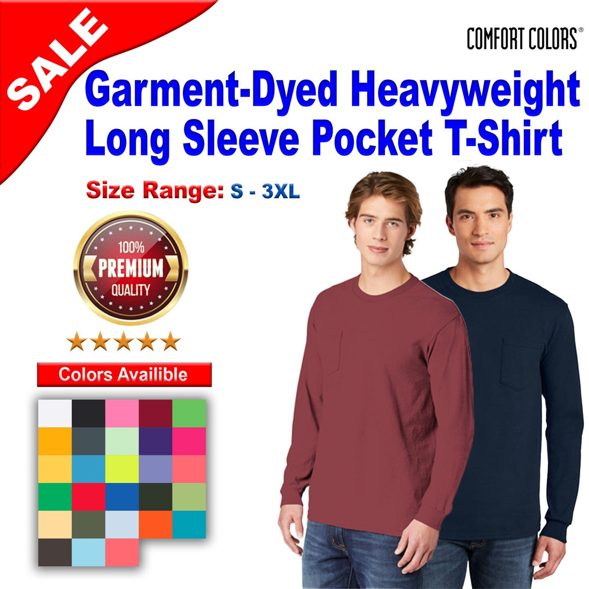 Comfort Colors® Garment-Dyed Heavyweight Crewneck Long Sleeve Pocket T-Shirt