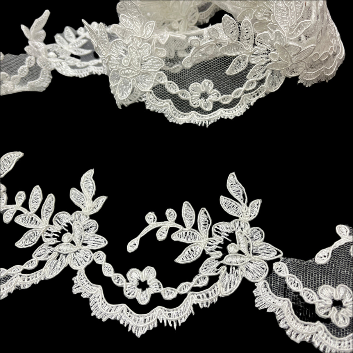 Polyester Corded Lace Trim Ivory 3" Wide