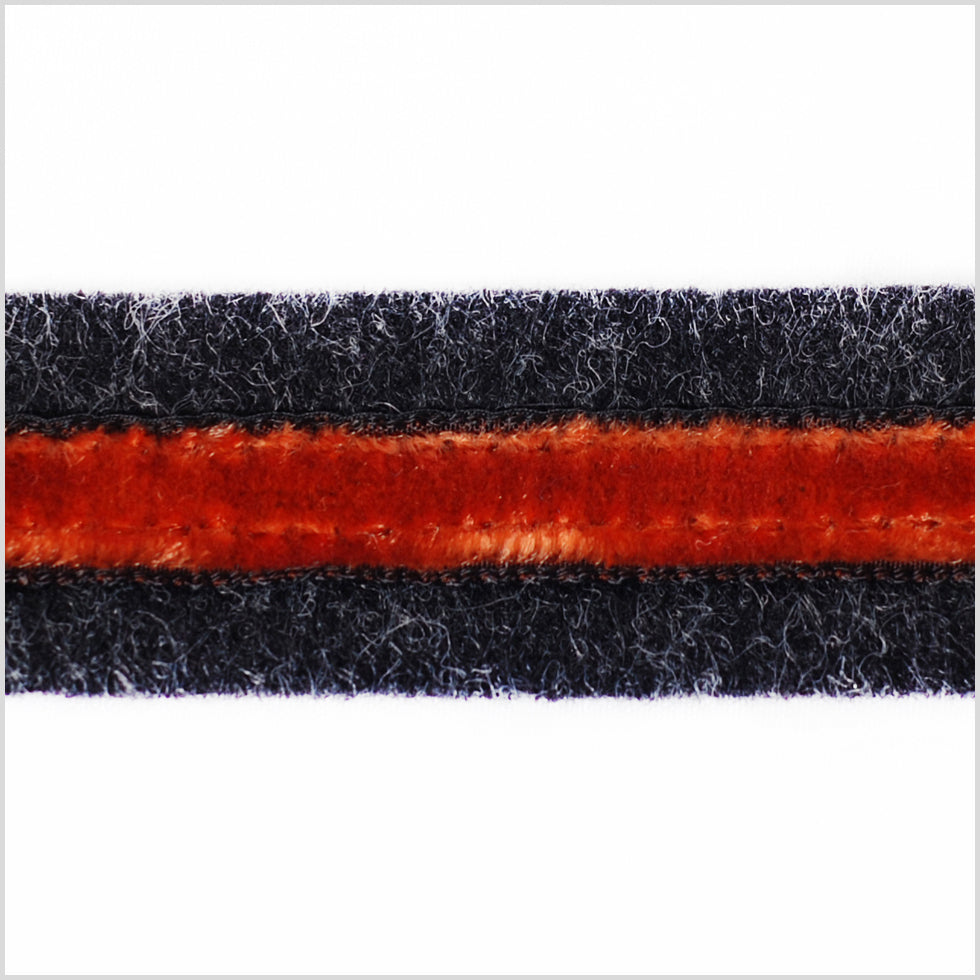 Heathered Slate and Orange Velvet on Wool - 1"