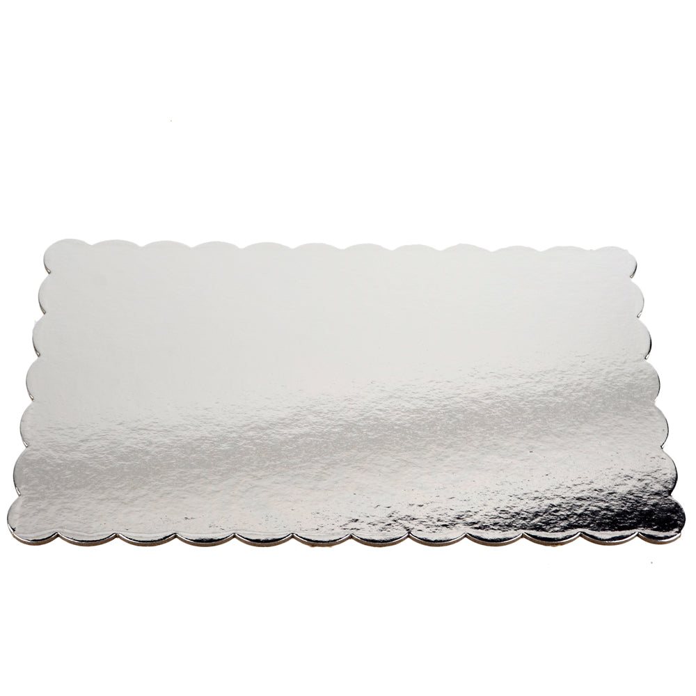 Silver Scalloped Log Cake Boards 6.5" x 11.25", Case of 50