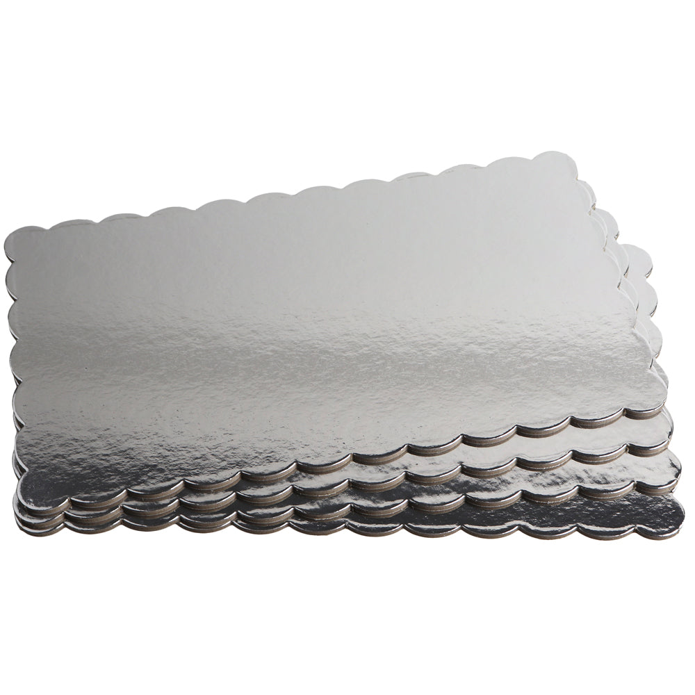 Silver Scalloped Log Cake Boards 6.5" x 11.25", Case of 50