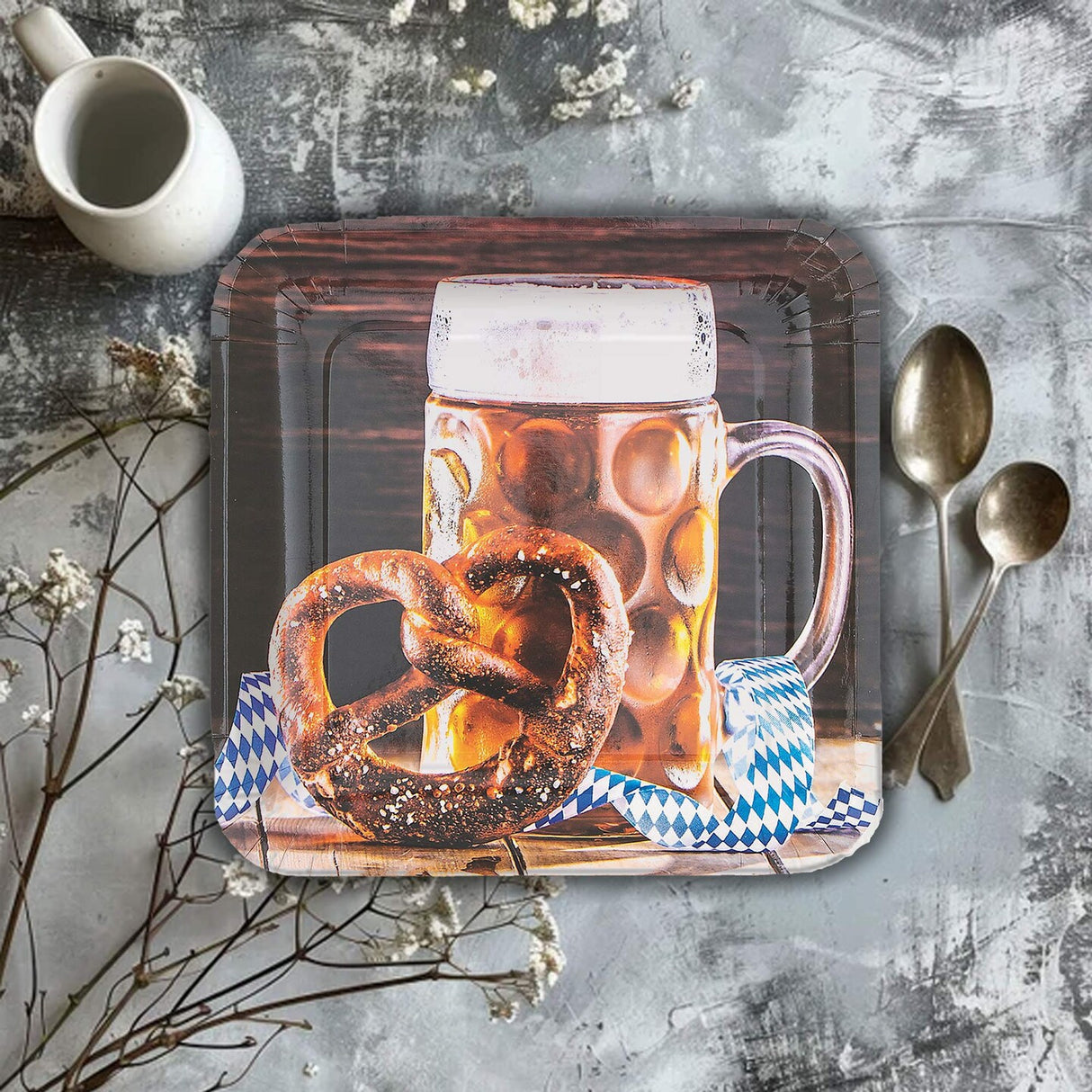8 Ct. Oktoberfest Party Beer & Pretzel Paper Dinner Plates Festive Bavarian Tableware 9 Inch