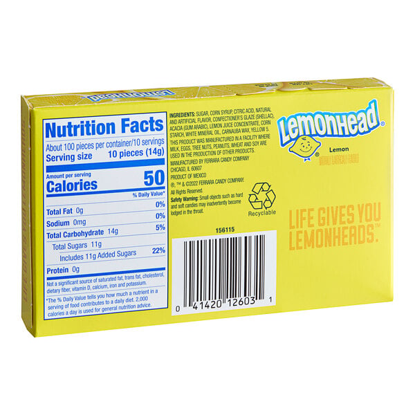 Lemonhead Original Lemon Candy Box 5 oz. - 12/Case