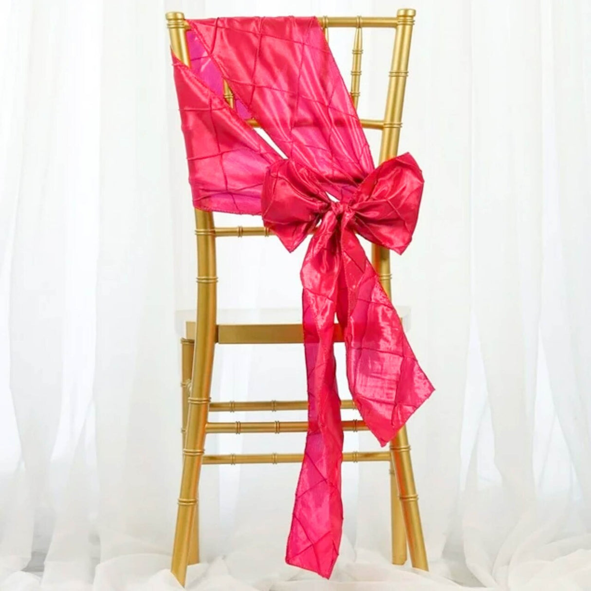 10 Pieces 9.5"x108" Pintuck Taffeta Chair Sashes Fuchsia