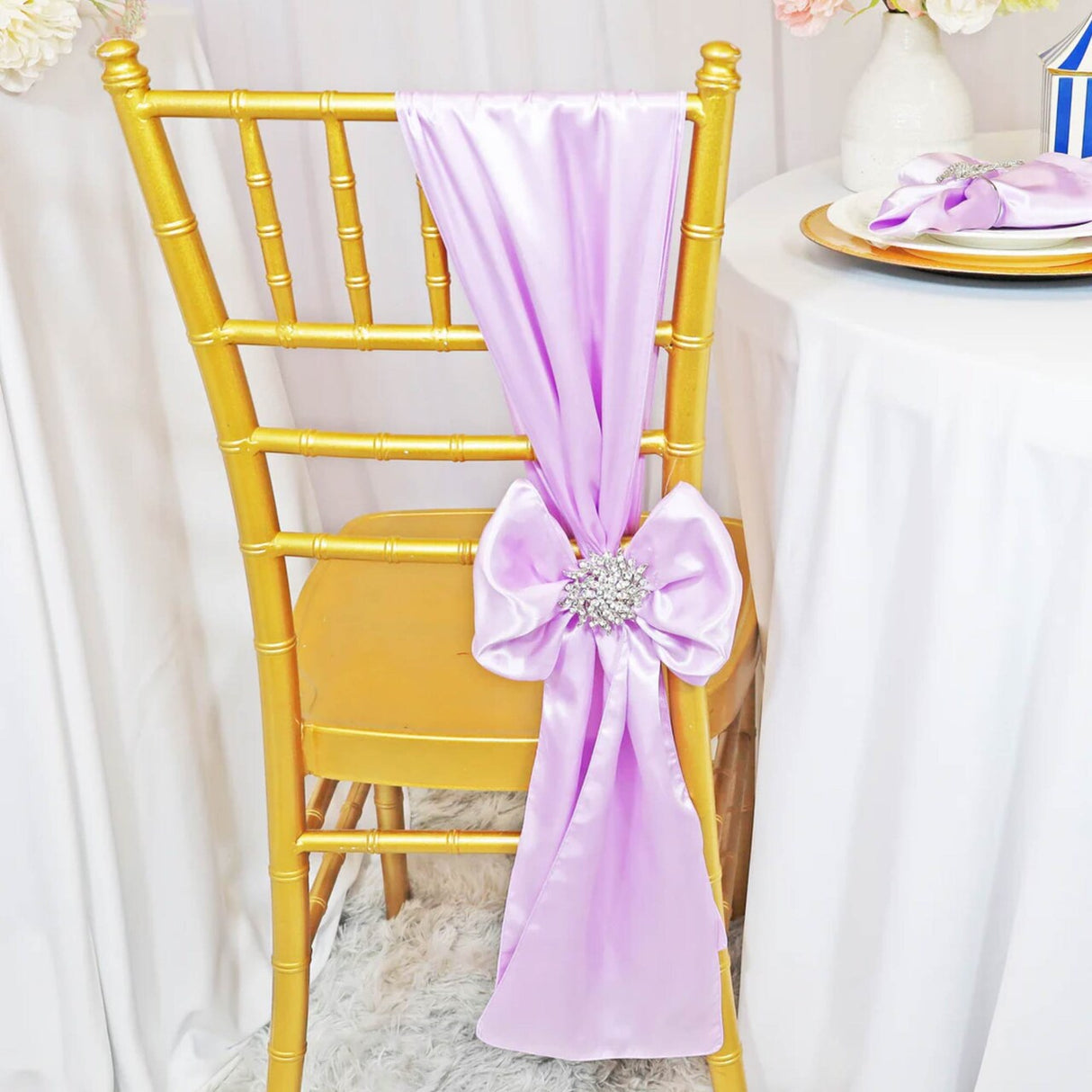10 Pieces Lavender Satin Fabric Chair Wraps, 8"x108" Stylish Decor Bands