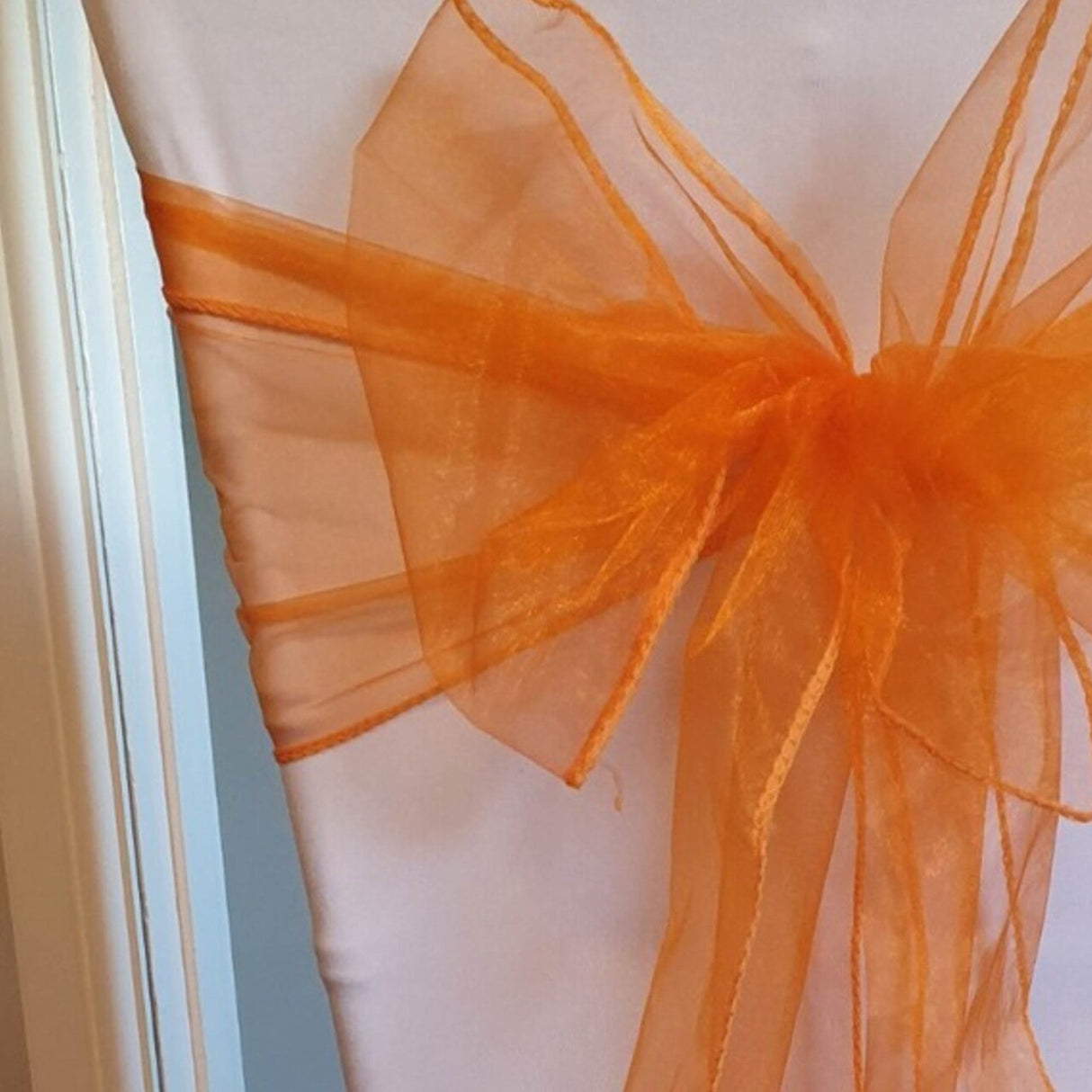 10 Pieces Angle End Organza Chair Sashes 12 by 116 inches Tangerine