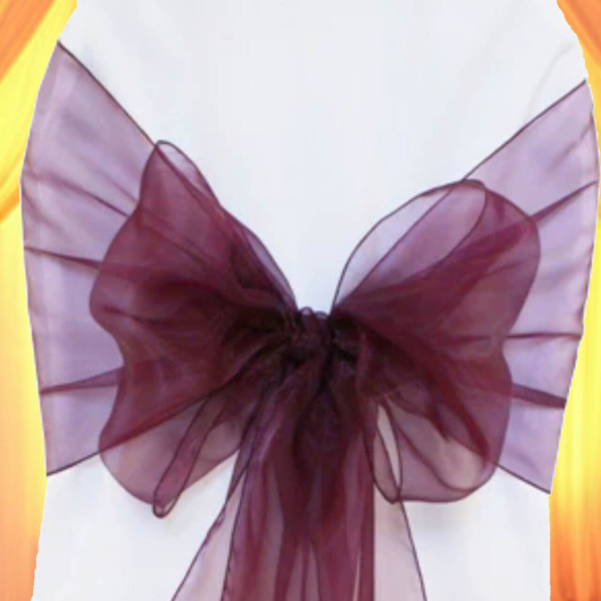 10 Pieces Plum Angle End Organza Chair Sashes, 12"x116" Elegant Event Wraps