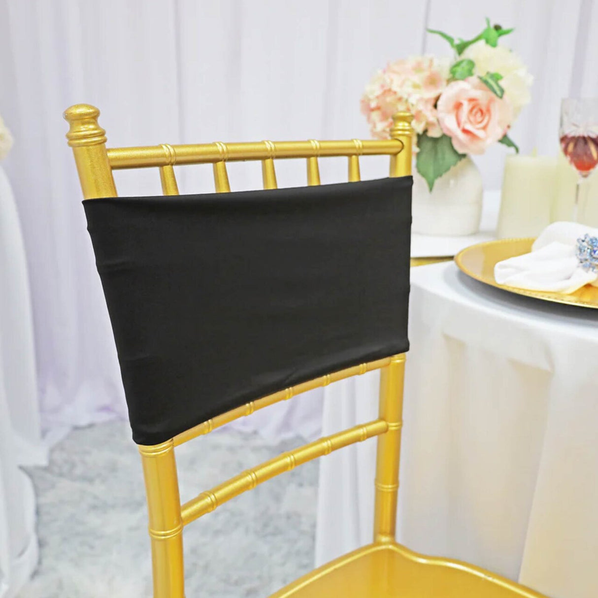 10 Pieces Classic Black Stretch Spandex Chair Bands 7 x 13 Inches