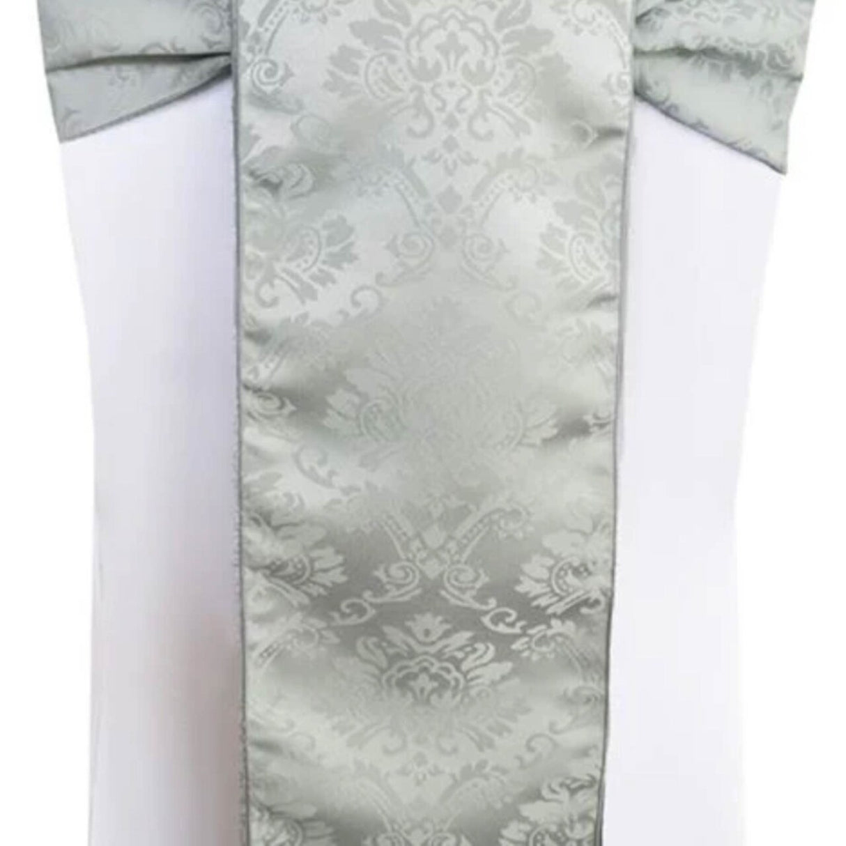 10 Pieces Silver Marquis Damask Jacquard Chair Sashes, 7.5"x108" Elegant Wedding & Event Decor