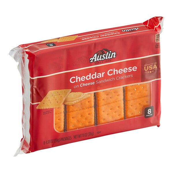 Austin Cheddar Cheese on Cheese Sandwich Crackers 1.38 oz. - 96/Case