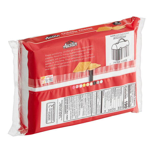 Austin Cheddar Cheese on Cheese Sandwich Crackers 1.38 oz. - 96/Case