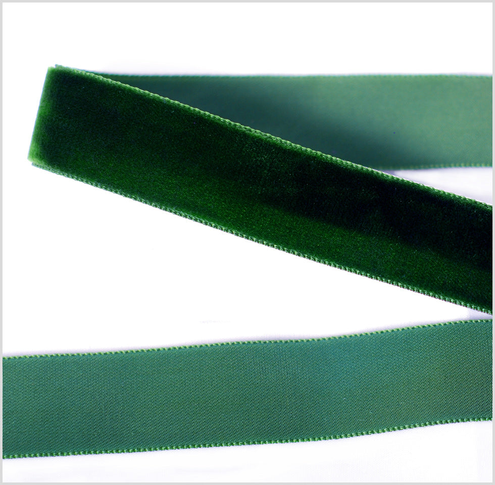 Single Faced Velvet Ribbon Made in Italy - 7/8" - Midnight Green - Sabine Collection