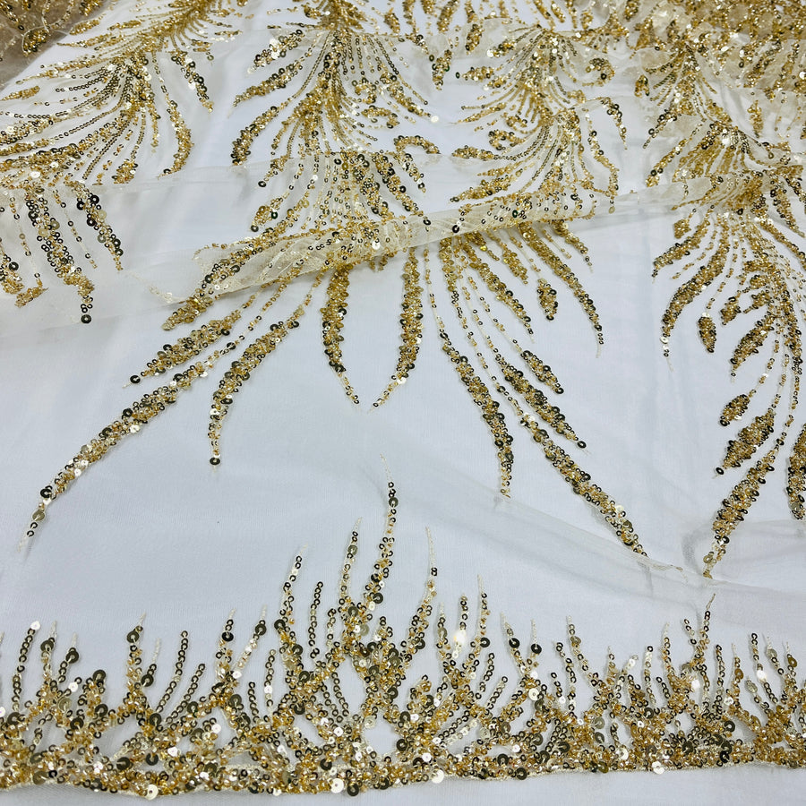 1 Yard Beaded Lace Fabric Embroidered on 100% Polyester Net Mesh