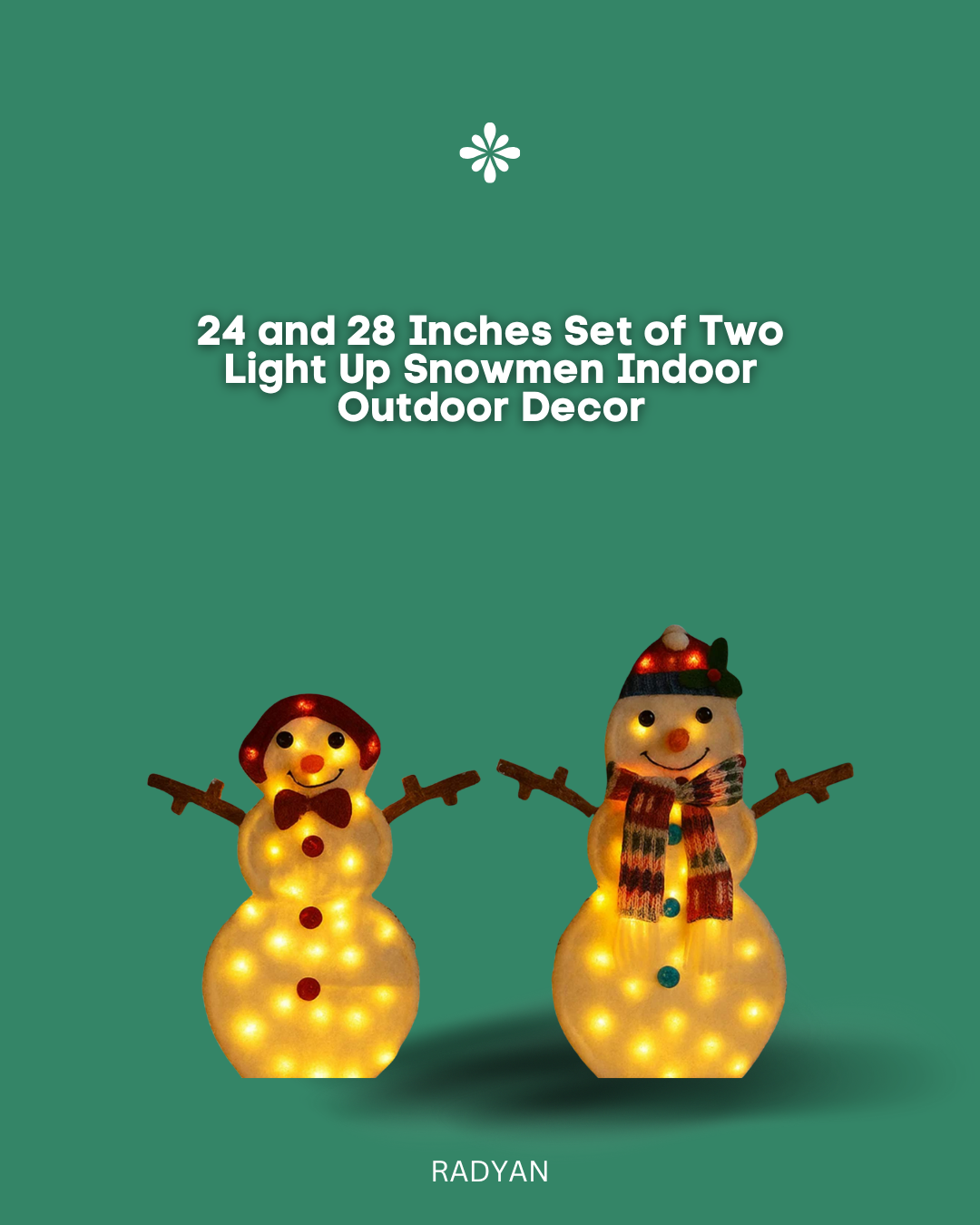 24 and 28 Inches Set of Two Light Up Snowmen Indoor Outdoor Decor